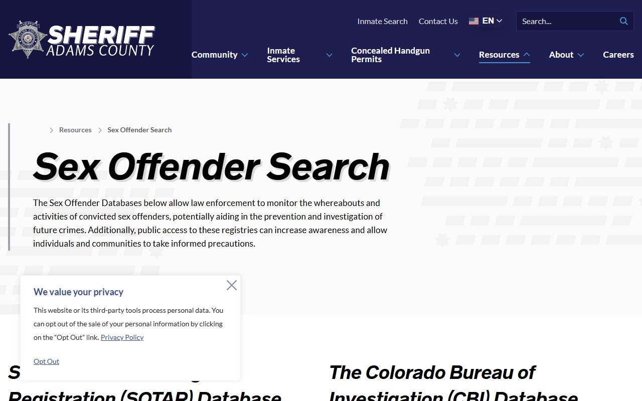 Adams County sex offender search information