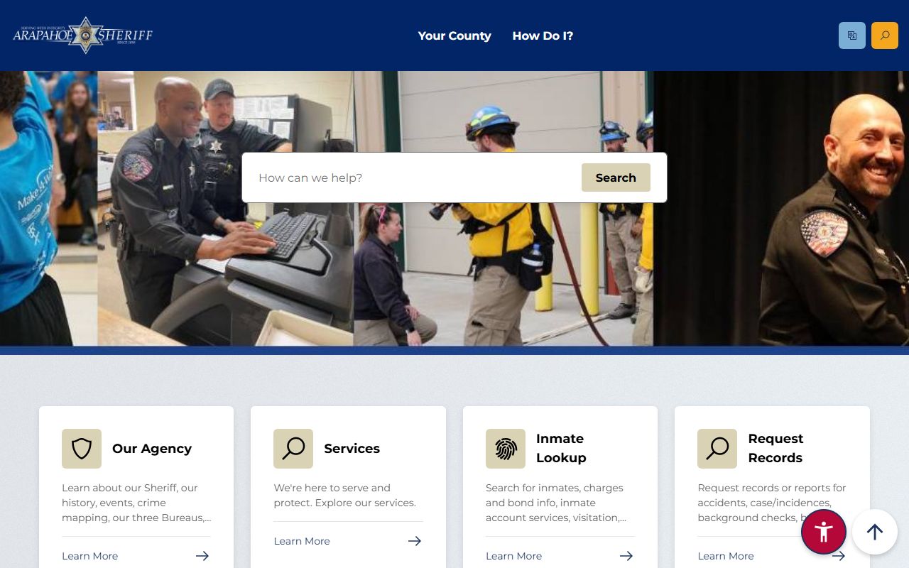 Arapahoe County Sheriff Office home page for arrest records
