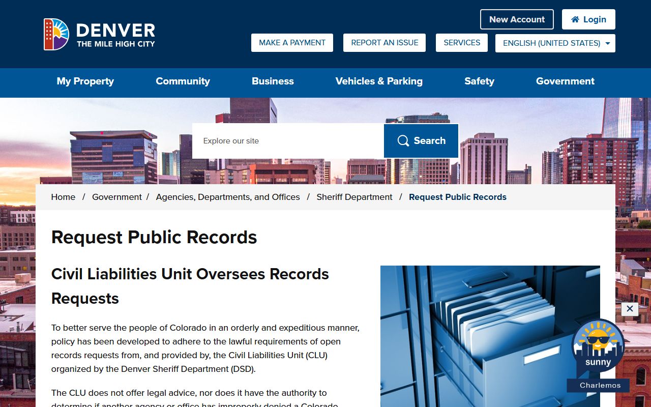 Denver County Sheriff records request page for arrest records
