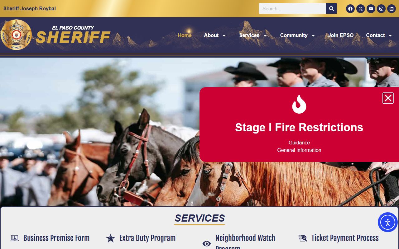 El Paso County Sheriff's Office home page for arrest records