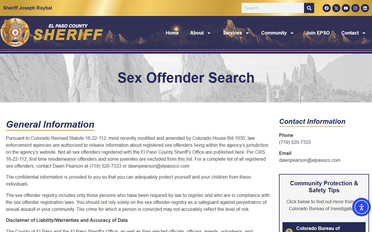 El Paso County sex offender search for arrest records