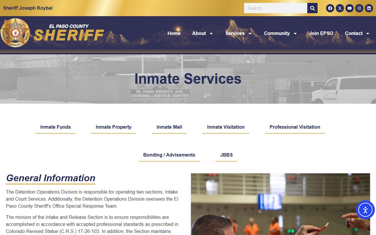 El Paso County inmate services and visitation information