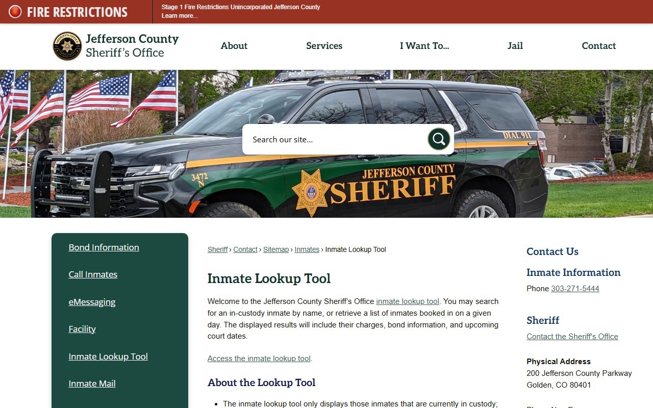 Jefferson County inmate lookup information page for arrest records