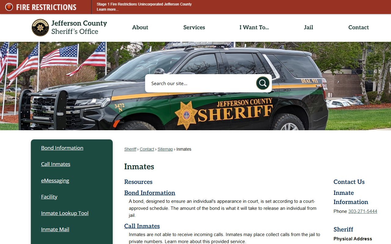 Jefferson County jail inmate services and information page
