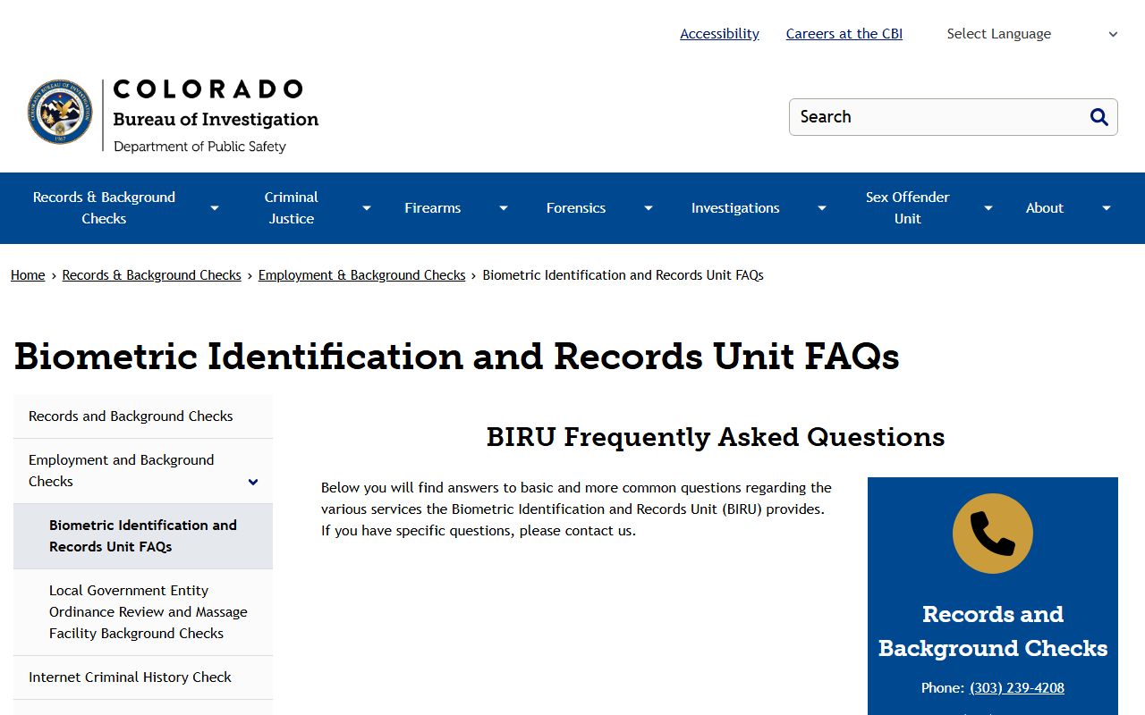 Colorado CBI FAQ page about arrest records and criminal history